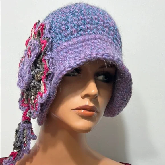Handcrafted Purple Crochet Hat with Floral Accent display picture 1